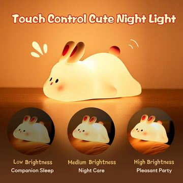 Cute Rabbit LED Night Light | Squishy Silicone Touch Sensor Lamp for Kids' Bedroom & Nursery Decor
