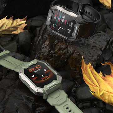 Versatile multi-sport smartwatch on an athlete's wrist, displaying fitness tracking data and real-time weather updates with a sleek digital interface.