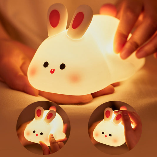 Cute Rabbit LED Night Light | Squishy Silicone Touch Sensor Lamp for Kids' Bedroom & Nursery Decor