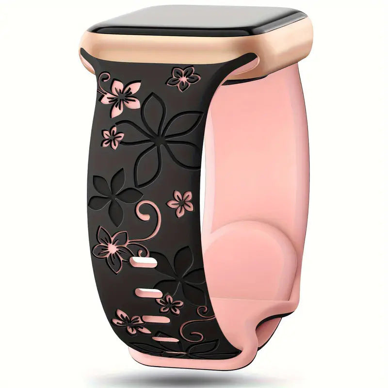 Two-tone silicone sport band for Apple Watch featuring a breathable Bauhinia floral cutout design on a replacement strap.