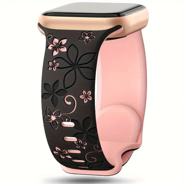 Two-tone silicone sport band for Apple Watch featuring a breathable Bauhinia floral cutout design on a replacement strap.