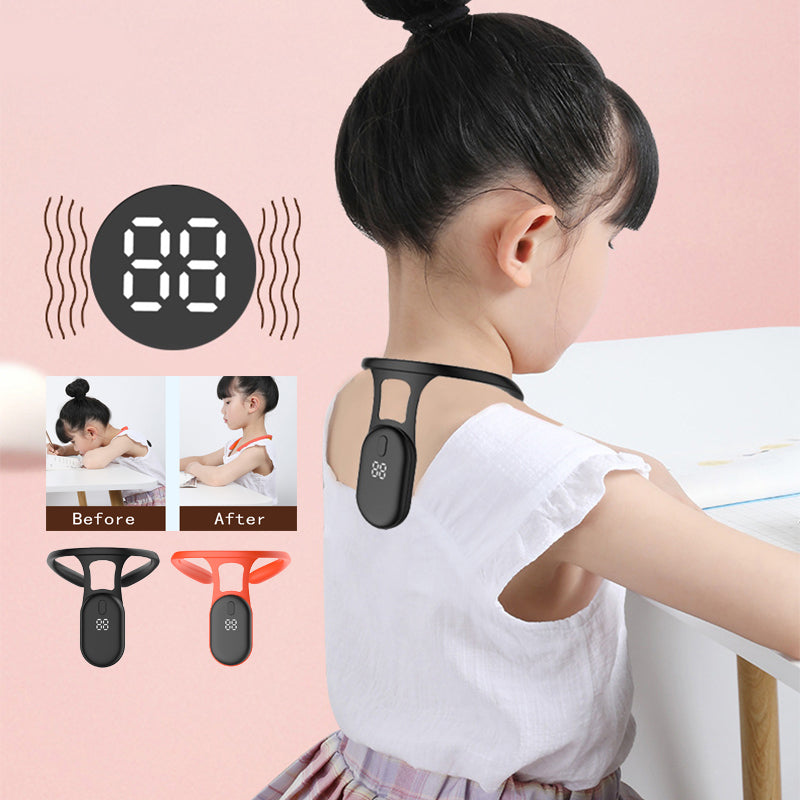 Smart electronic posture corrector for kids and children with real-time vibration slouch reminder for healthy spine alignment.