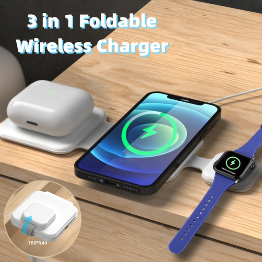 3-in-1 Magnetic Foldable Wireless Charger | Portable Travel Charging Station for iPhone, Apple Watch & AirPods