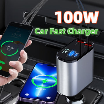 100W Super Fast Car Charger - All-Metal USB-C Laptop & Phone Adapter