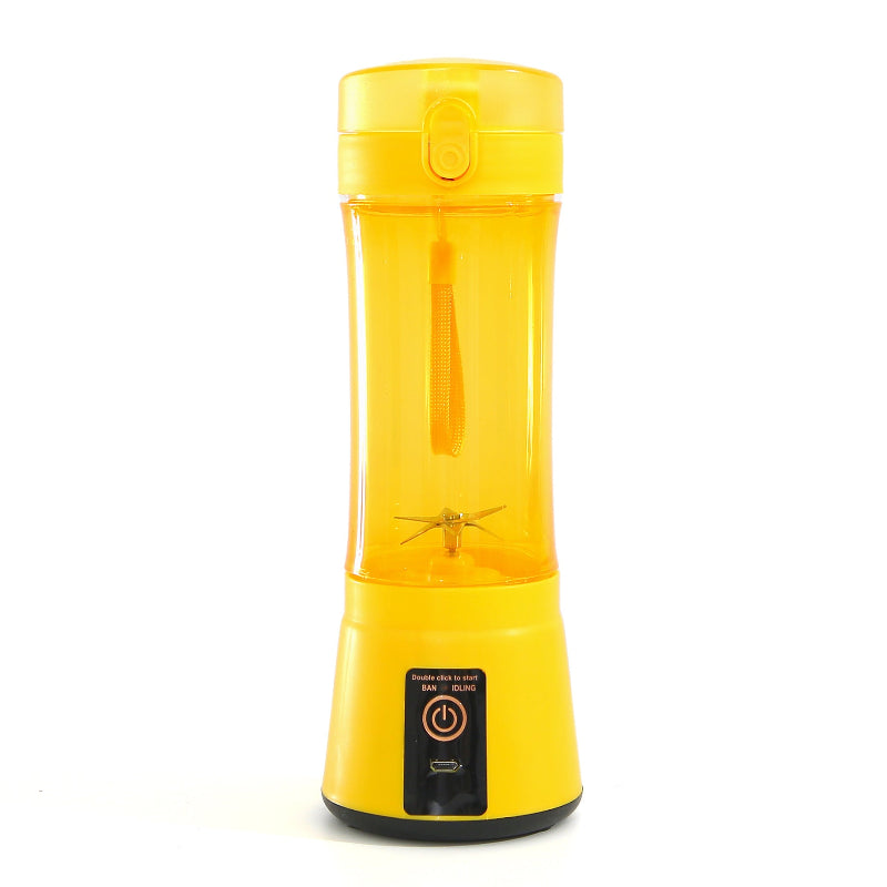 Yellow portable blender on a white background