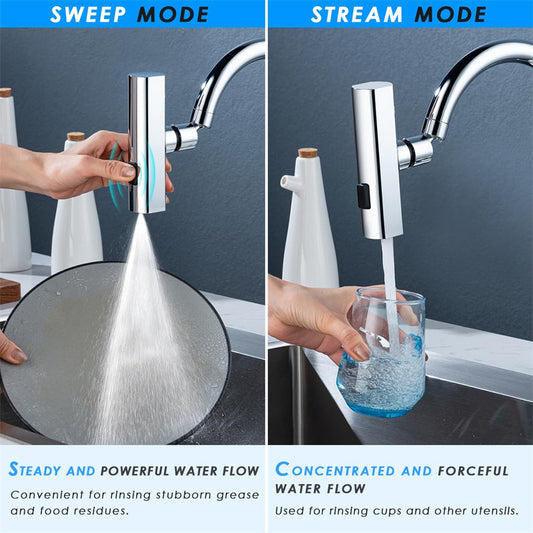 Waterfall Kitchen Faucet Attachment | 3-in-1 Rotating Splash-Proof Faucet Extender & Aerator
