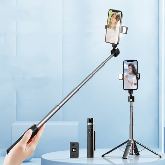 Quadrupod Selfie Stick Tripod with Dual Fill Lights - Bluetooth Remote & Extendable Stand