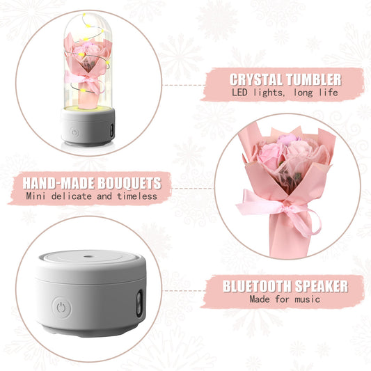 2-in-1 Enchanted Rose Bluetooth Speaker | LED Luminous Flower Bouquet in Glass Dome for Mother's Day Gift