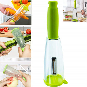 Vegetable Peeler with Storage Box | Stainless Steel Peeler with Rubbish Bin for Mess-Free Peeling