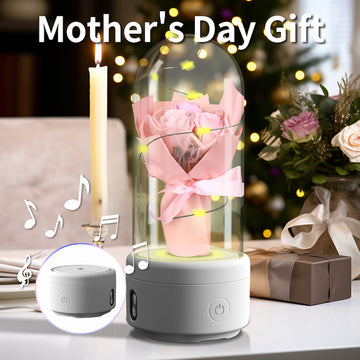 2-in-1 Enchanted Rose Bluetooth Speaker | LED Luminous Flower Bouquet in Glass Dome for Mother's Day Gift