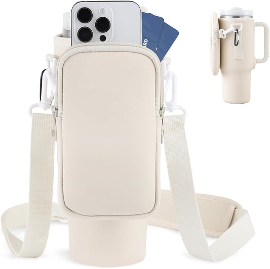 Premium Water Bottle Carrier Bag - 40oz Tumbler Holder with Adjustable Strap