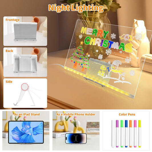 LED Acrylic Message Board with Stand | Erasable Glowing Night Light Memo Board