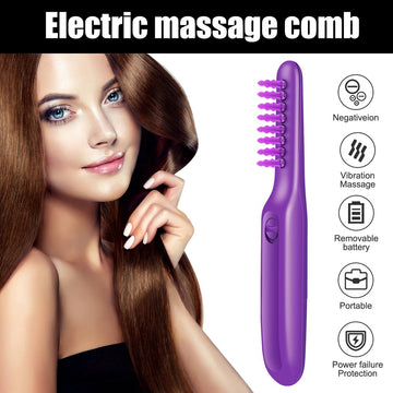 Electric detangling hair brush with oscillating bristles being used on thick curly hair for a pain-free grooming experience.