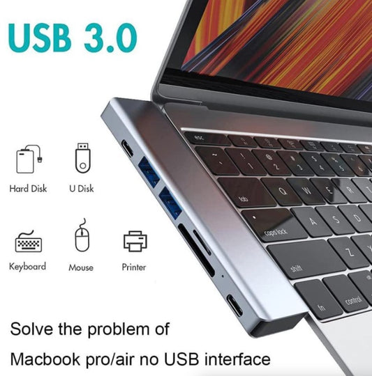 7-in-1 USB-C Hub for Macbook Pro/Air | 4K HDMI Adapter & USB 3.0 Ports | High-Speed Multiport Dock for iPad & Laptop