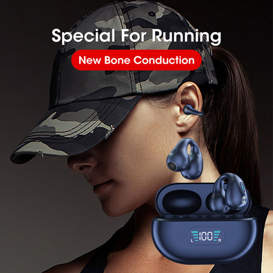 Open-Ear Clip Wireless Earbuds - Bluetooth 5.3 Bone Conduction Style Headphones