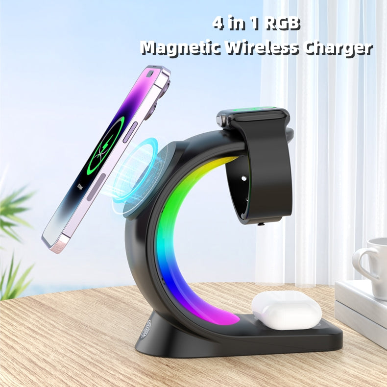 3-in-1 magnetic wireless charging station with night light